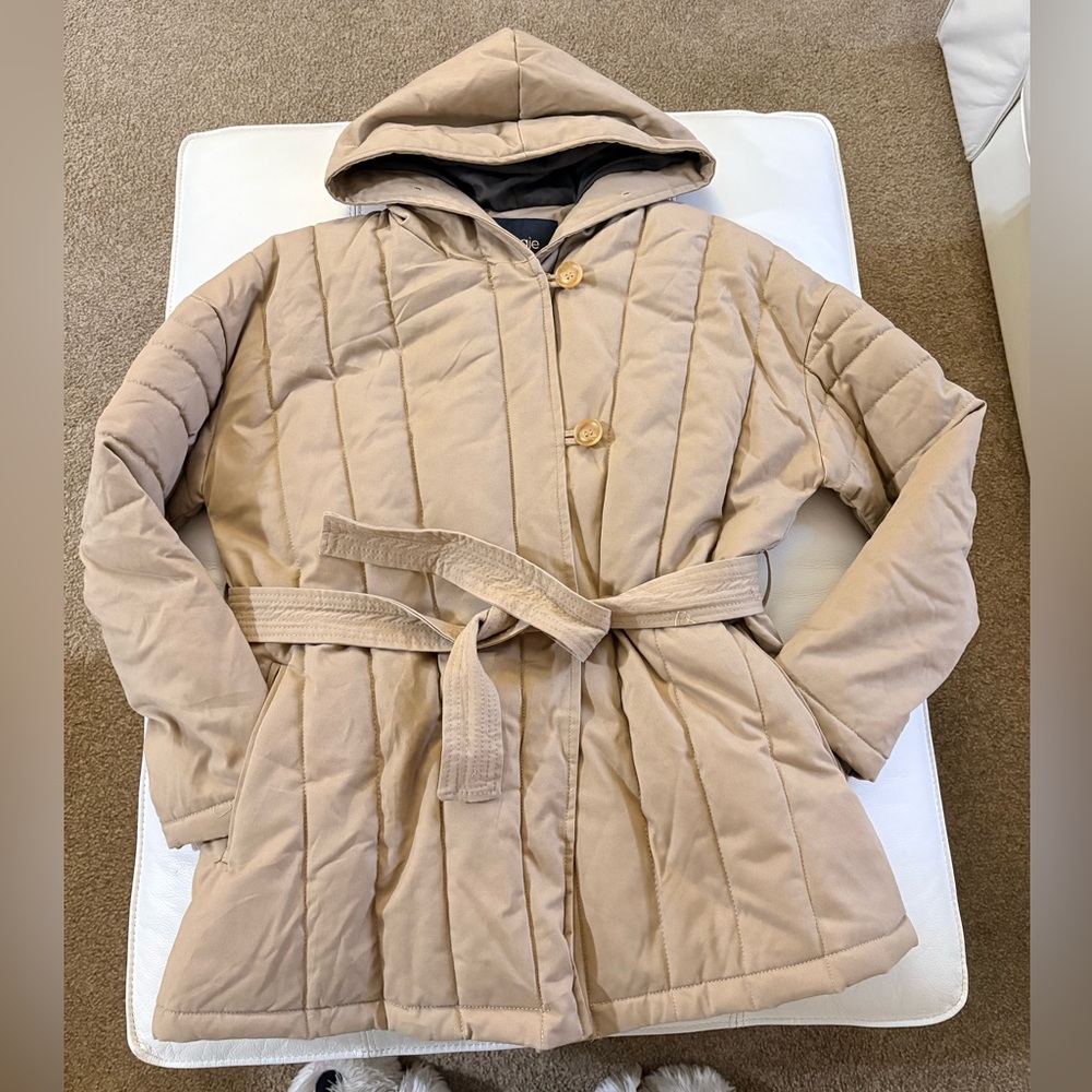 Maje Khaki Button Padded Hooded Jacket